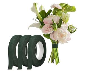 YAWYO Pack de 3 Rollos de Cinta de Florista Verde, 12mm de Ancho, Cinta Floral para Forrar Tallos y Arreglos Florales, Accesorios y Suministros de Floristería
