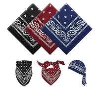 YAWYO Paquete de 3 bandanas, pañuelos multiusos con estampado de paisley, headwraps unisex para hombre y mujer, accesorios de vaquero (Negro, Burdeos, Azul Marino)