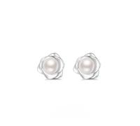 YAXUN Pendientes de perlas de flores para mujer en plata de ley 925 - Pendientes de botón hipoalergénicos de camelia y flor de rosa con perla blanca - Regalo de joyería perfecto para mujer