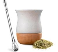 YAYA Market Set Mate de Cerámica y Madera 240 ml - Incluye mate Premium, Bombilla de Acero y Cepillo de Limpieza - Ideal para Preparar Yerba mate con Estilo Moderno y Tradicional