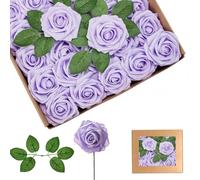 yayafunfun 25 Rosas Artificiales de Color Morado bebé, Flores Artificiales de Espuma de Tacto Real con Tallos para Novia, Baby Shower, tumbas, San Valentín, Navidad y decoración de Boda