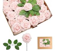 yayafunfun 25 Rosas Artificiales de Color Rosa champán, Flores de Espuma de Tacto Real a Granel con Tallos para Novia, Baby Shower, San Valentín y Navidad