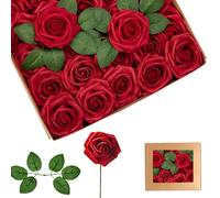 yayafunfun 25 Rosas Artificiales de Color Rosa tierno, Rosas Artificiales de Espuma de Tacto Real a Granel con Tallos para Novia, Baby Shower, tumbas, San Valentín, Navidad y decoración de Boda