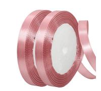 yayafunfun Cinta de Satén Fino 10mm, Rosa Oscuro, 44m, 2 Unidades, Ideal para Bodas, Cumpleaños, Navidad, Bautismo, 100% Poliéster, Clásico, Sólido