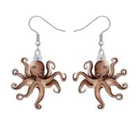 YAYAKO Acrílico Medusas Pendientes Colgante Joyería Cangrejo Pulpo Ballena Tortuga Pendientes para Mujer Niña Animales del Océano Regalos de Verano (Pulpo Marrón)