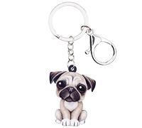 YAYAKO Lindo llavero acrílico con diseño de perro carlino para llaves de coche para mujeres y niñas, accesorios de mochila, gris, M