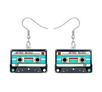 YAYAKO Pendientes vintage acrílicos colgantes joyas vintage temas declaración pendientes para mujeres niñas corazón nostalgia regalos, M, Acrílico, No es una piedra preciosa, Cinta de casete azul