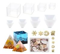 Yayatty 17 Pz Moldes de Silicona de Resina, 4 Pz Moldes de Silicona para Resina Epoxi Piramidal, 4 Pz Moldes de Epoxi de Cubo y Relleno para Molde Piramidal, Decoración de Mesa para el Hogar