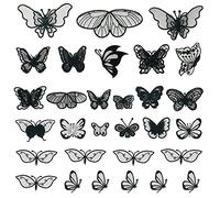 Yayatty - 30 parches de encaje con diseño de mariposa para coser o planchar para bodas, vestidos de novia, costura, manualidades, ropa, adornos para el cabello (color negro)