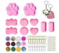 Yayatty 5 Pz Moldes de Resina de Silicona, Molde Silicona Resina para Colgante, Moldes Silicona Forma Hueso de Perro Redondos con Llavero para Bricolaje Suministros para Manualidades Colgantes