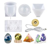Yayatty 5 pz Moldes Silicona Resina Piramidal Moldes Resina Epoxi Esfera Molde de Silicona con Forma de Huevo de Dragón en 3D con base de lámpara USB para La Decoración Del Hogar