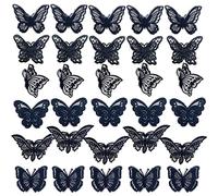 Yayatty Apliques de Mariposa de Encaje, 30 Pz Negro Parches de Organza Bordados Parches de Encaje de Mariposa para Reparar y Decorar Ropa