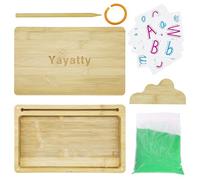 Yayatty Bandeja de escritura de madera con tapa, arena verde, tarjeta, bolígrafo para dibujar, 10.2 x 6.3 pulgadas