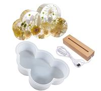Yayatty Moldes de resina grandes, moldes de resina en forma de nube de silicona con base iluminada de madera alimentada por USB, para manualidades, fiestas, bodas, lámpara de escritorio, decoración
