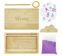 Yayatty Montessori - Bandeja de madera para escribir, arena morada, tapa, tarjeta, bolígrafo para dibujar, 25.9 x 16.0 cm