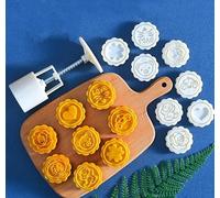 YAYDAFSHSAI Molde para Pasteles de Luna, DIY Moon Cake Mold Flower Cookie Stamps White 50g Pack of 8(C)