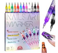 YAYNO 12 Colores Nail Art Pen 3D Gentleness does no harm to the nails, Plumines de 0.5MM para Uñas Plumín de Punto Graffiti Plumín de Dibujo y Pintura, Pincel Liner para Casa o Salón