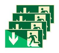 YAYNO 4 Piezas 30 x 15cm Cartel Salida de Emergencia Autoadhesivo Luminiscente, Diseño Autoadhesivo, Señal Ruta de Escape y Rescate Hacia Abajo, para Edificios Públicos y Privados