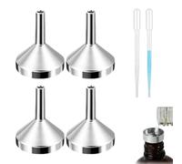 YAYNO 4 Piezas embudos pequeños de metal, mini embudos de plástico con 2 paquetes de mini pipeta para rellenar aceites esenciales, llenar botellas pequeñas, dosificar perfume, arena