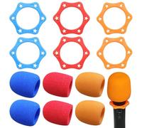 YAYNO 6 Piezas Cubiertas de Micrófono de Espuma Micrófono Espuma Parabrisas con 6 Piezas Anillos de Rodillo de Micrófono Funda de Goma KTV Cubierta de Esponja para Micrófono