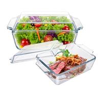 YAYODS 2 fuentes de cristal con tapa - 1000/1500 ml - Juego de cazuelas rectangulares - Utensilios microondas Lasaña de cristal - Molde para horno de cristal con asas - Cuenco de cristal para ensalada