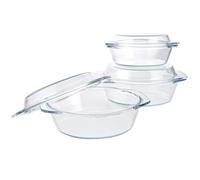 YAYODS 3 fuentes de cristal con tapa, 650/1000/1400 ml, redondas, para microondas con tapa redonda, apta para horno, con asas para ensalada de frutas, carne, microondas, horno