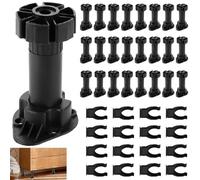 YAYODS 32 patas de cocina ajustables - 100 - 120 mm, color negro, altura ajustable para cocinas, capacidad de carga de 200 kg, patas de plástico con pinza para patas de muebles, muebles de baño