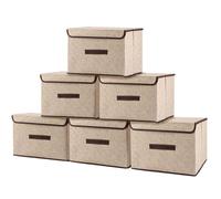 YAYODS 6 cajas de almacenaje ropa de tela, 36x23x24cm cajas con tapa, caja organizadora ropa, cajas almacenaje ropa plegables, Cajas de almacenamiento con tapa beige lavables, organizadores de ropa