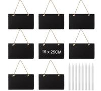 YAYODS 8 pizarras de pizarra para colgar, 15 x 25 cm, pizarra para escribir y colgar, pizarras lavables y resistentes a la intemperie, pequeñas pizarras con cordón de yute para escribir
