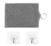 YAYODS Limpiador de hierro fundido de acero inoxidable 316 - 10 x 8 x 1,2 cm - Estropajo de cadena de hierro fundido con anillo fino de acero inoxidable esponja - Esponja de acero para estropajo -