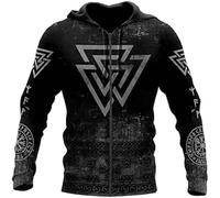 yayoitimes Chaqueta Nórdica Vintage Odin Tattoo Harajuku, Medieval Viking Valhalla Impresión 3D Pareja Punk Street Ropa Deportiva de Talla Grande, Otoño Pagan Fenrir Vegvisir Zip-up Top(Odin B,L)