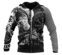 yayoitimes Chaqueta Nórdica Vintage Odin Tattoo Harajuku, Medieval Viking Valhalla Impresión 3D Pareja Punk Street Ropa Deportiva de Talla Grande, Otoño Pagan Fenrir Vegvisir Zip-up Top(Odin C,XXL)