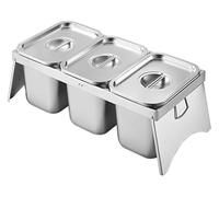 YAYREC Estación de ingredientes para pizza， Soporte for condimentos de mostrador con asa, plato combinado for pizza, ideal for fiestas en hoteles, queso, salsa y lechuga(Silver-b,64x27x14.8cm)