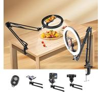 yAyusi 10'' Aro de Luz con Tripode para Movi, Flexible Soporte para Teléfono con Ring Light, Soporte de Cámara de Escritorio, Aro de Luz LED Profesional Regulable para Grabar Video/Streaming/TikTok