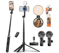 yAyusi Kit de vlogging magnético 3 en 1 para iPhone/Android, Kit de Inicio para Youtube, trípode magnético, micrófono y Control Remoto, Palo de Selfie de 71" con luz para Youtube