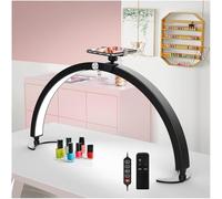 yAyusi Media Luna Lámpara para Uñas con Soporte, 74CM 40W Luz Técnica para Uñas, Lámpara de Mesa para Uñas con Controlador de Cable y Control Remoto, 7 Modos 10 Brillos para Belleza/Pestañas (Negro)