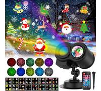 YAZEKY Proyector Luces de Navidad,16 Patrones LED 10 Colores Efecto Onda de Agua 2-en-1 Control Remoto Impermeable IP65 Proyector Copo de Nieve Lámpara Decoración para Navidad,Fiesta,Exterior,Interior