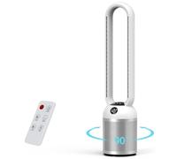 YAZEKY Ventilador de Torre sin Aspas,Ventilador de Pie Silencioso con Mando a Distancia,24 Velocidades,Oscilación 60°,Pantalla LED,hogar,oficina,dormitorio y Camping (Negro) (Plata)