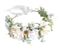 YAZILIND Boho Blanco de la Flor de la Corona con la Vegetación - hecho a Mano Florales Artificiales Diadema con las Margaritas y las Rosas de la Boda, fiesta o sesión de fotos