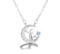 YAZILIND Collar de Principito Chapado en Plata - Luna Creciente y Colgante de Estrella con Circonita Cúbica - Joyería Ideal Inspiradora para Mujeres Cumpleaños, Aniversarios (Plata)