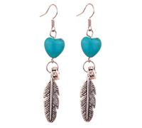 Yazilind Joyería Encanto hoja de plata tibetana del corazón de la turquesa de gota cristalino cuelga los pendientes Regalo para Mujeres