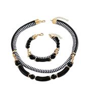 YAZILIND Juego de joyas de cuerda para mujer, elegante collar y pulsera con patrón de zigzag, estilo hip-hop, conjuntos de accesorios para uso casual, oficina y noche(Negro)
