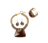 YAZILIND Mujeres Bohemio de la Declaración de la Joyería Set - Resina Colgante, Collar, Aretes y Pulsera, Retro Diseño en Espiral para el Partido, la Boda, y la ropa de Diario(Café)