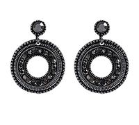 YAZILIND - Pendientes colgantes redondos huecos retro con diseño de gota, joyería de estilo étnico vintage (negro)