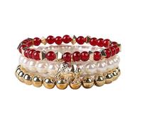 YAZILIND Pulsera Elástica Bohemia De Cuentas Pulseras De Cadena De Cuentas Multicapa Colgante De Forma De Elefante Joyería Étnica De Playa Hecha A Mano para Mujeres Niñas (Rojo)