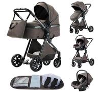 YAZOCO carrito bebe 3 en 1, Cochecito de Bebé Combinado Compacto Todoterreno Lujoso Paisaje Alto Cuatro Veces 0-36 Kg Sillas de paseo BastóN Plegable Accesorios CóModos (4 Chocolate)