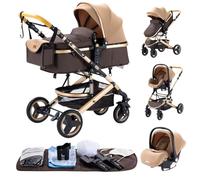 YAZOCO Carrito bebe 3 en 1 Cochecito De Bebé Combinado Compacto Todoterreno Lujoso Paisaje Alto Cuatro Veces 0-36 Kg Cochecito De Bebé BastóN Plegable Accesorios CóModos