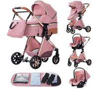 YAZOCO carrito bebe 3 en 1, Cochecito de Bebé Combinado Compacto Todoterreno Lujoso Paisaje Alto Cuatro Veces 0-36 Kg Sillas de paseo BastóN Plegable Accesorios CóModos (4 Rosa)