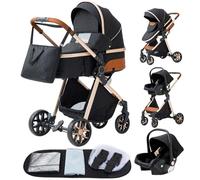 YAZOCO carrito bebe 3 en 1, Cochecito de Bebé Combinado Compacto Todoterreno Lujoso Paisaje Alto Cuatro Veces 0-36 Kg Sillas de paseo BastóN Plegable Accesorios CóModos (4 Negro)