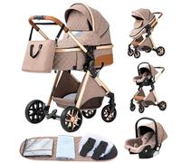 YAZOCO carrito bebe 3 en 1 Cochecito de Bebé Combinado Compacto Todoterreno Lujoso Paisaje Alto Cuatro Veces 0-36 Kg Sillas de paseo BastóN Plegable Accesorios CóModos (4 Kaqi)